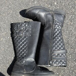 Black Quilted Knee-High Boots
